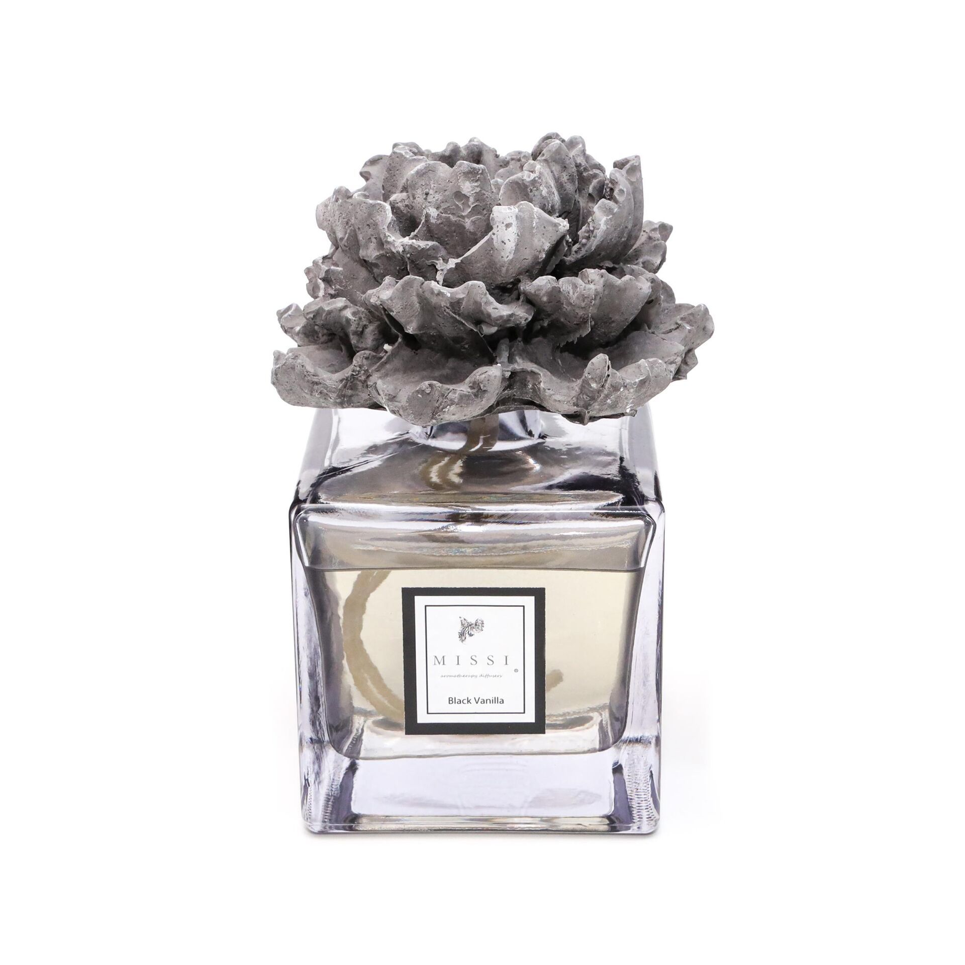 500 ml Siyah Kare Transparan Şişe Seramik Gül Taşlı Black Vanilya Oda Kokusu