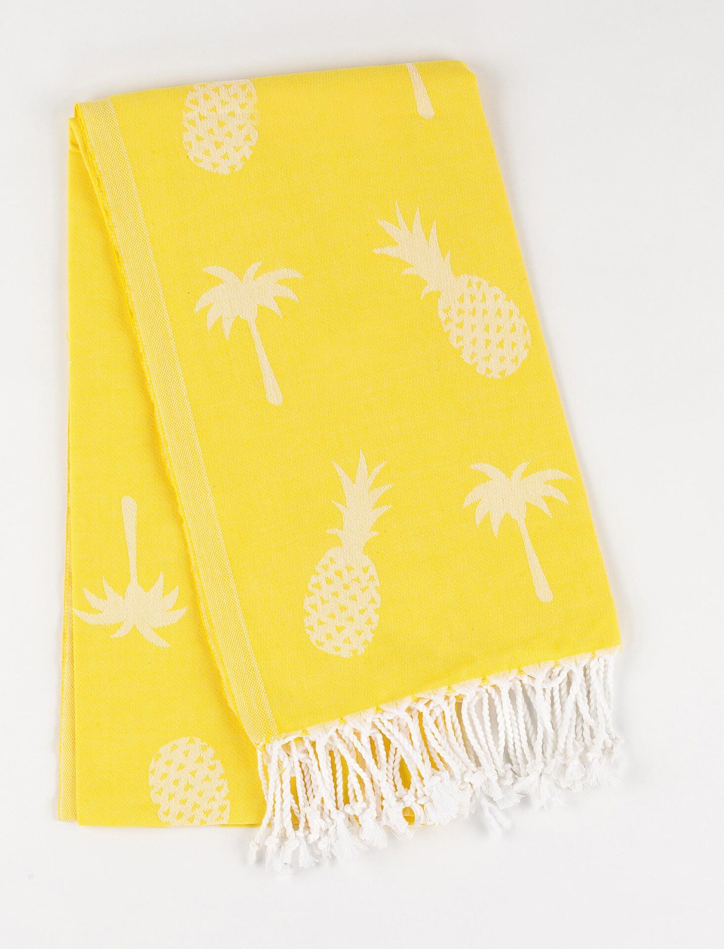 Sarı Tropik Desen Pamuk Peştemal