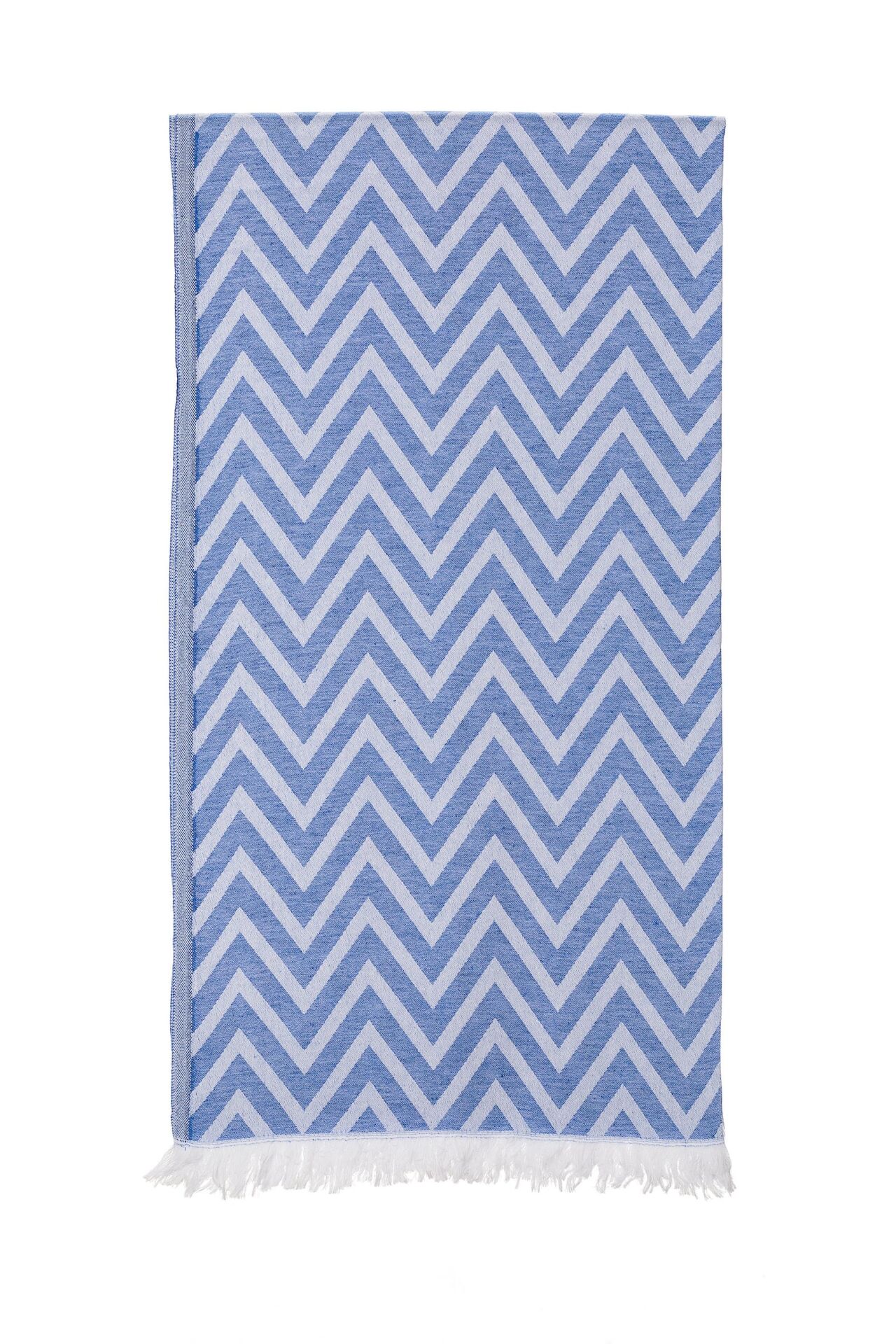 Mavi Zikzak Jakarlı Pamuk Peştemal