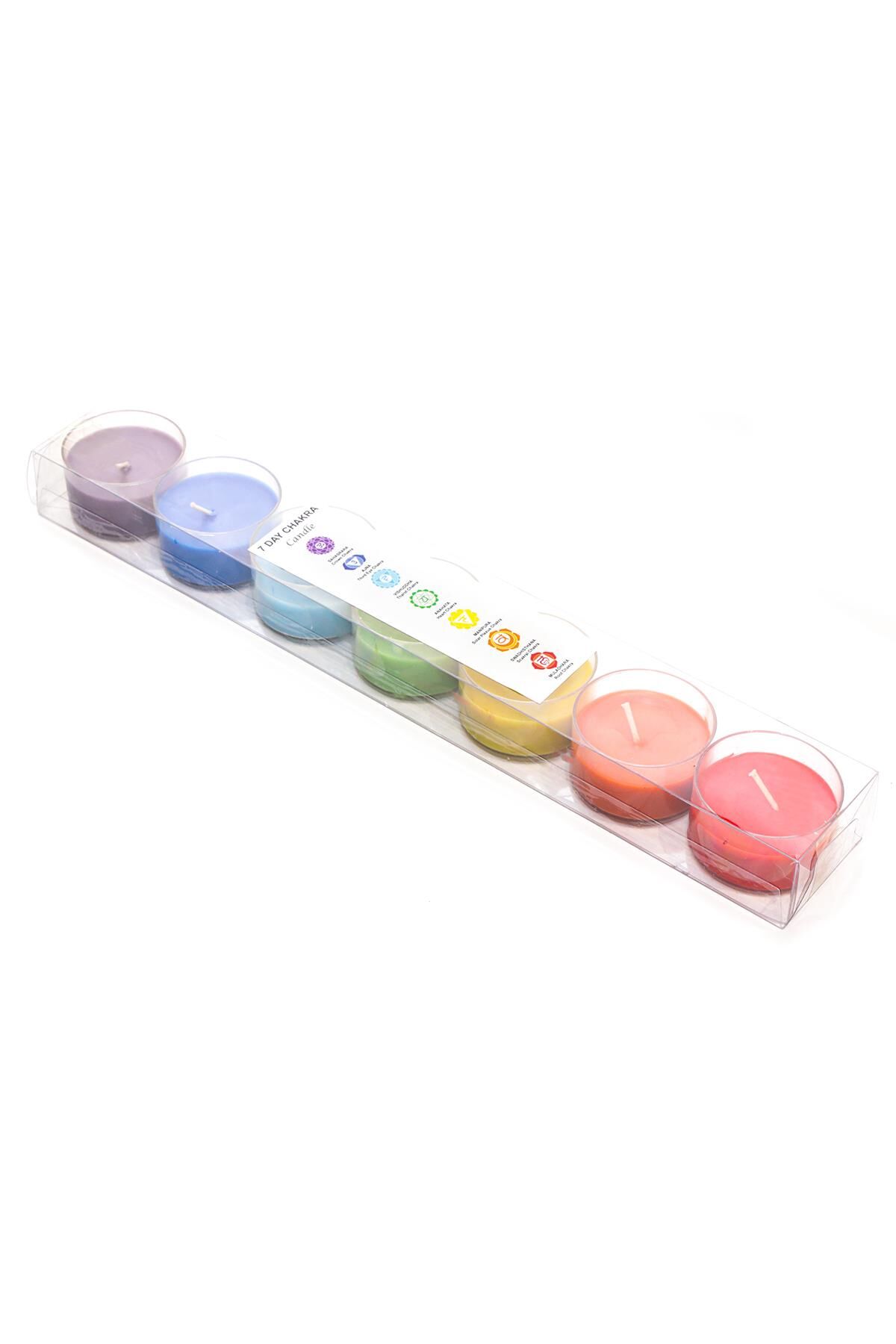 7 Chakra Meditasyon Kristal Kap İçi Renkli Mum Seti (Small)