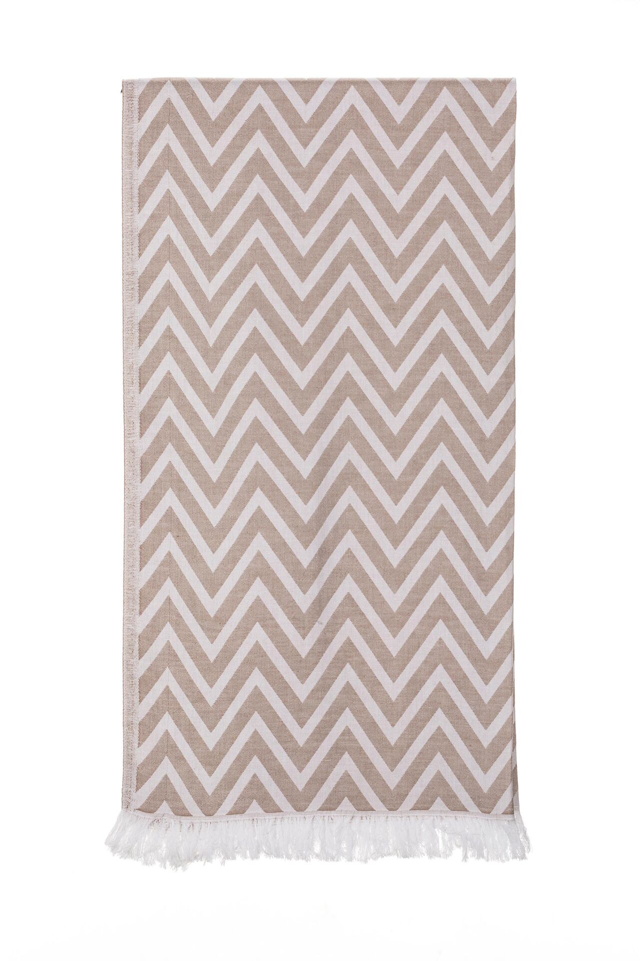 Bej Zikzak Jakarlı Pamuk Peştemal