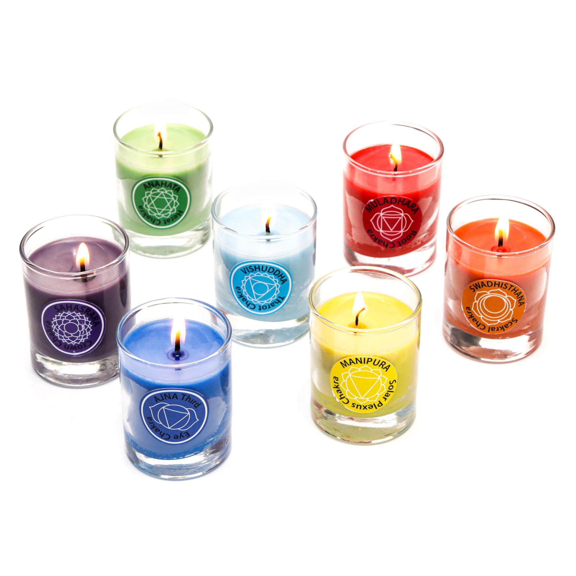 7 Chakra Meditasyon Cam Shot Bardak Vegan Mum Seti