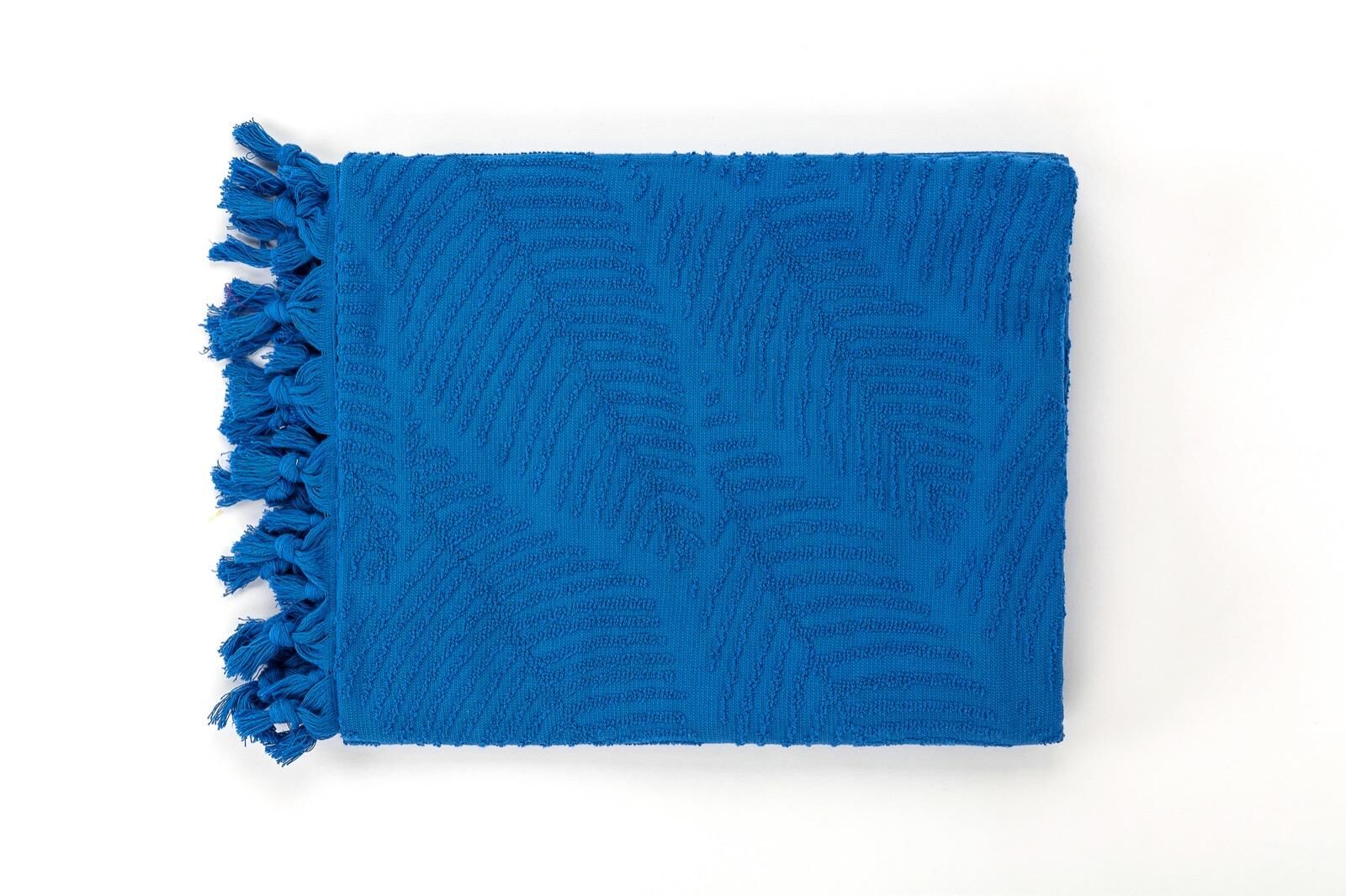 MİSSİ SAKS MAVİSİ YAPRAK JAKARLI PAMUK PLAJ HAVLUSU