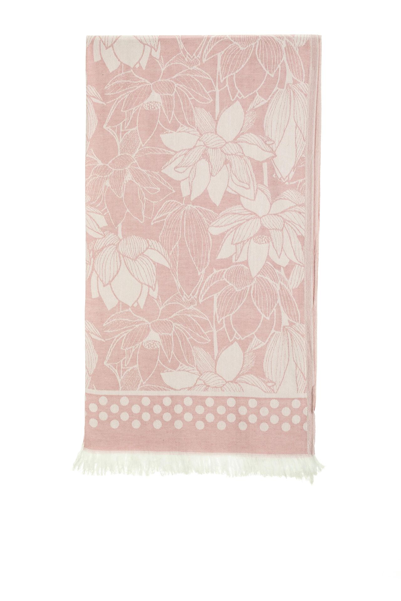 Pembe Nilüfer Desen Jakarlı Pamuk Peştemal