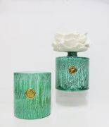 Yeşil Batik Desenli Cam Bardak Mumluk ve Tealight Seti