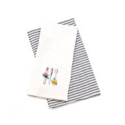 2'li Büyük Çatal-bıçak-kaşık Nakışlı Pamuk Kurulama Bezi