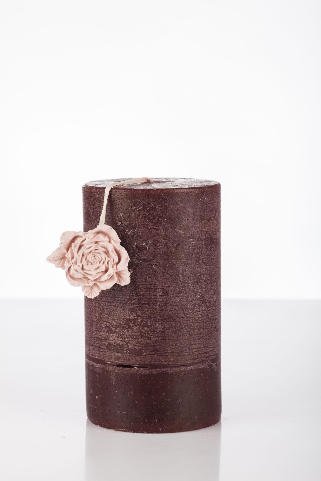 7X12 Gül Taşlı Bordo Silindir Mum