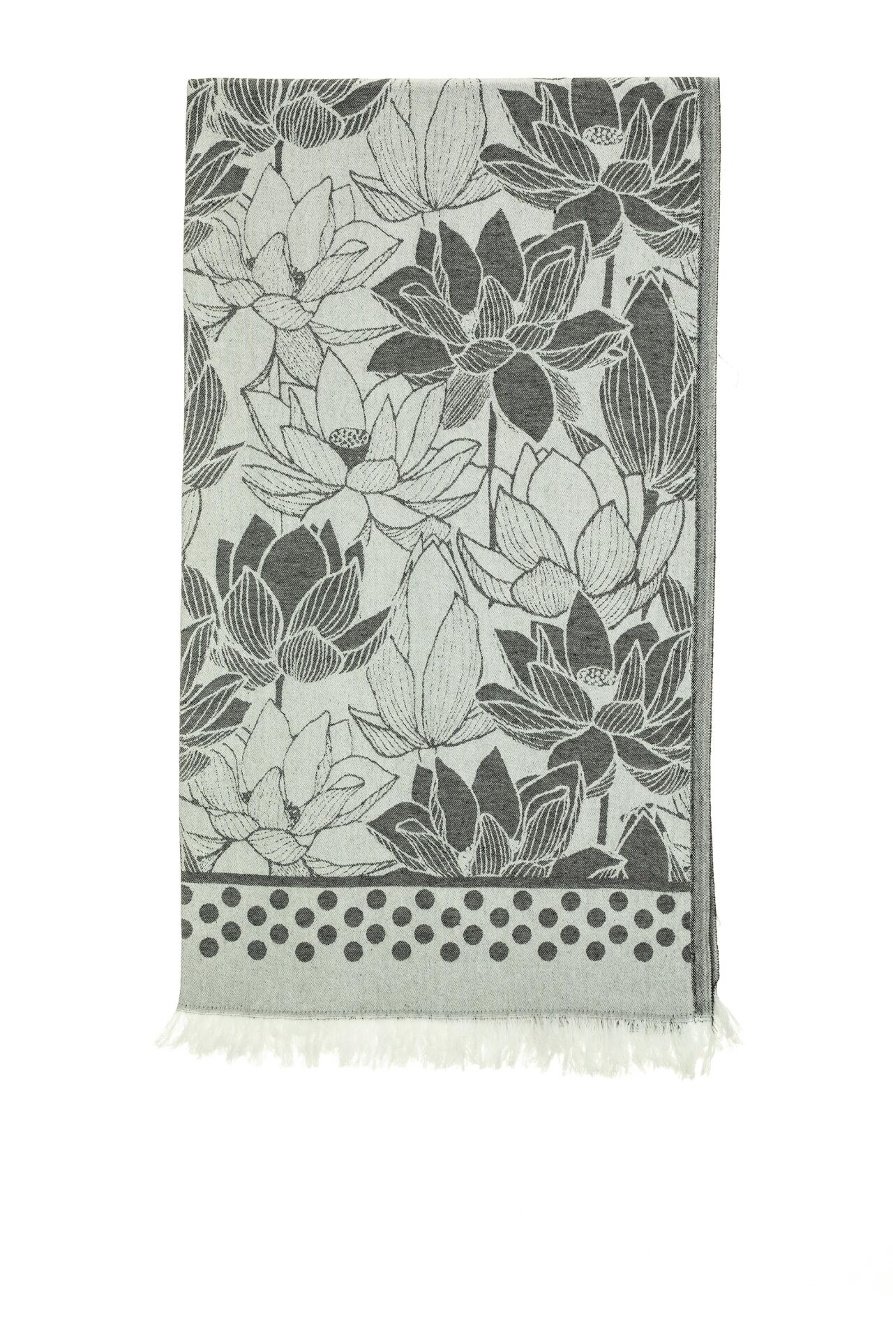 Siyah Nilüfer Desen Jakarlı Pamuk Peştemal