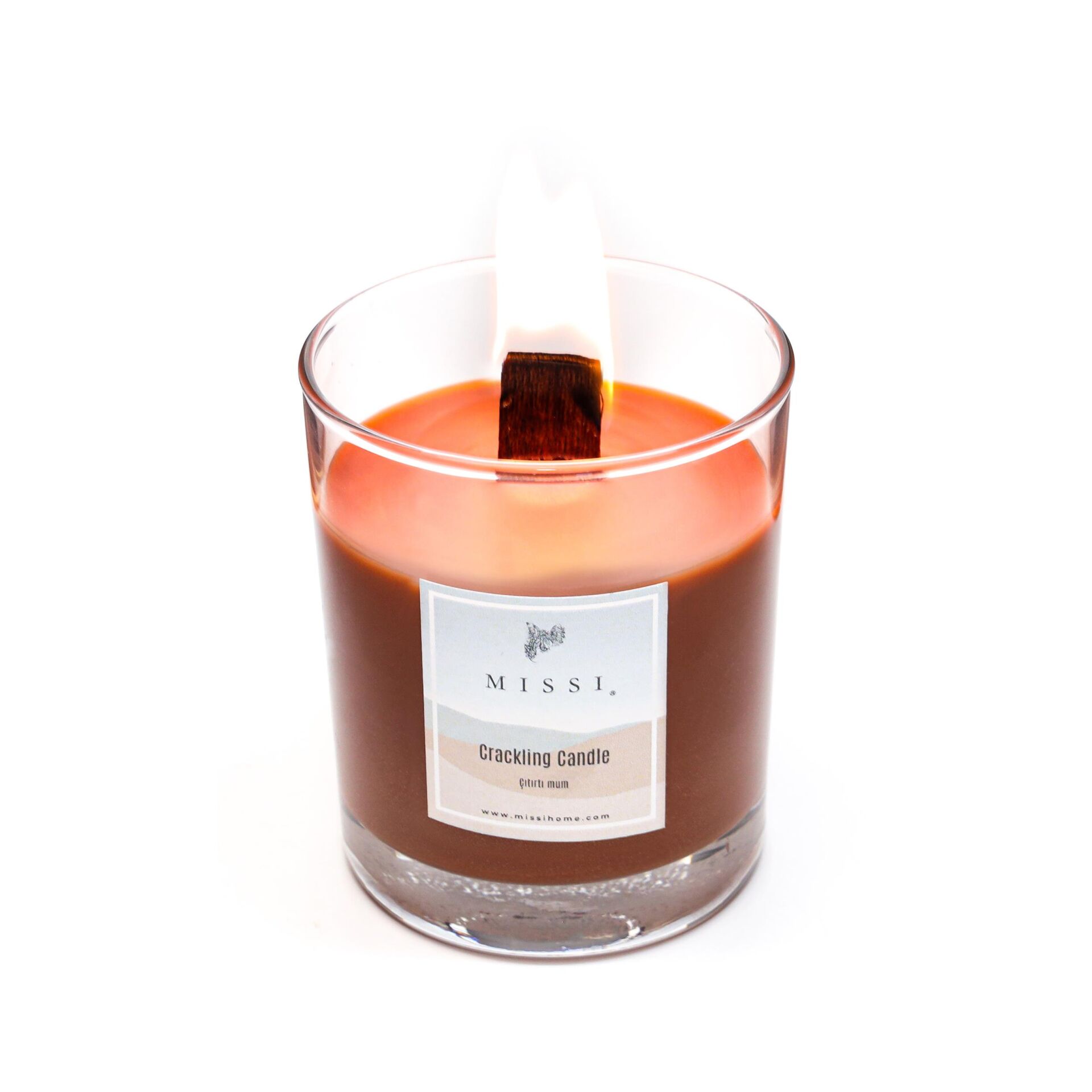 Ahşap Fitilli Dark Wood Kokulu Kahverengi Cracklıng Vegan Mum (Çıtırtılı)