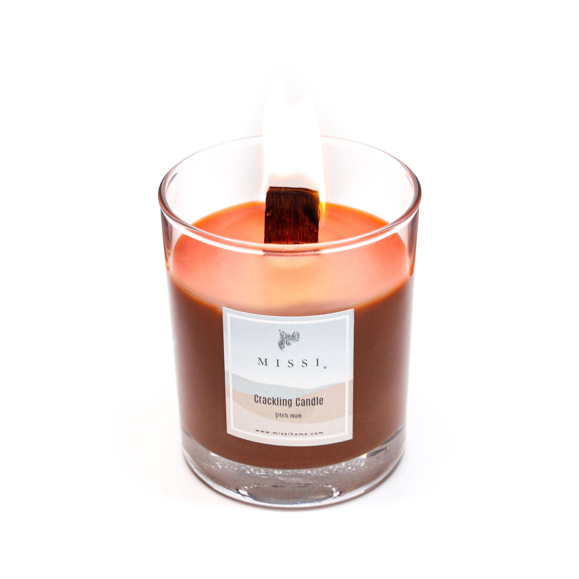 Ahşap Fitilli Dark Wood Kokulu Kahverengi Cracklıng Vegan Mum (Çıtırtılı)