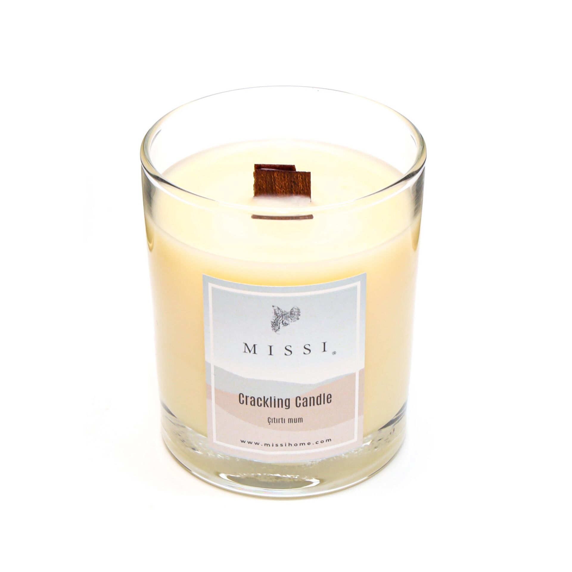 Ahşap Fitilli Black Vanilya Ekru Crackling (Çıtırtılı) Vegan Mum