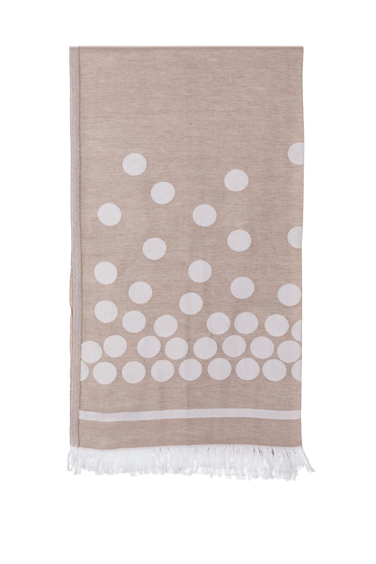 Bej Puantiye Jakarlı Pamuk Peştemal