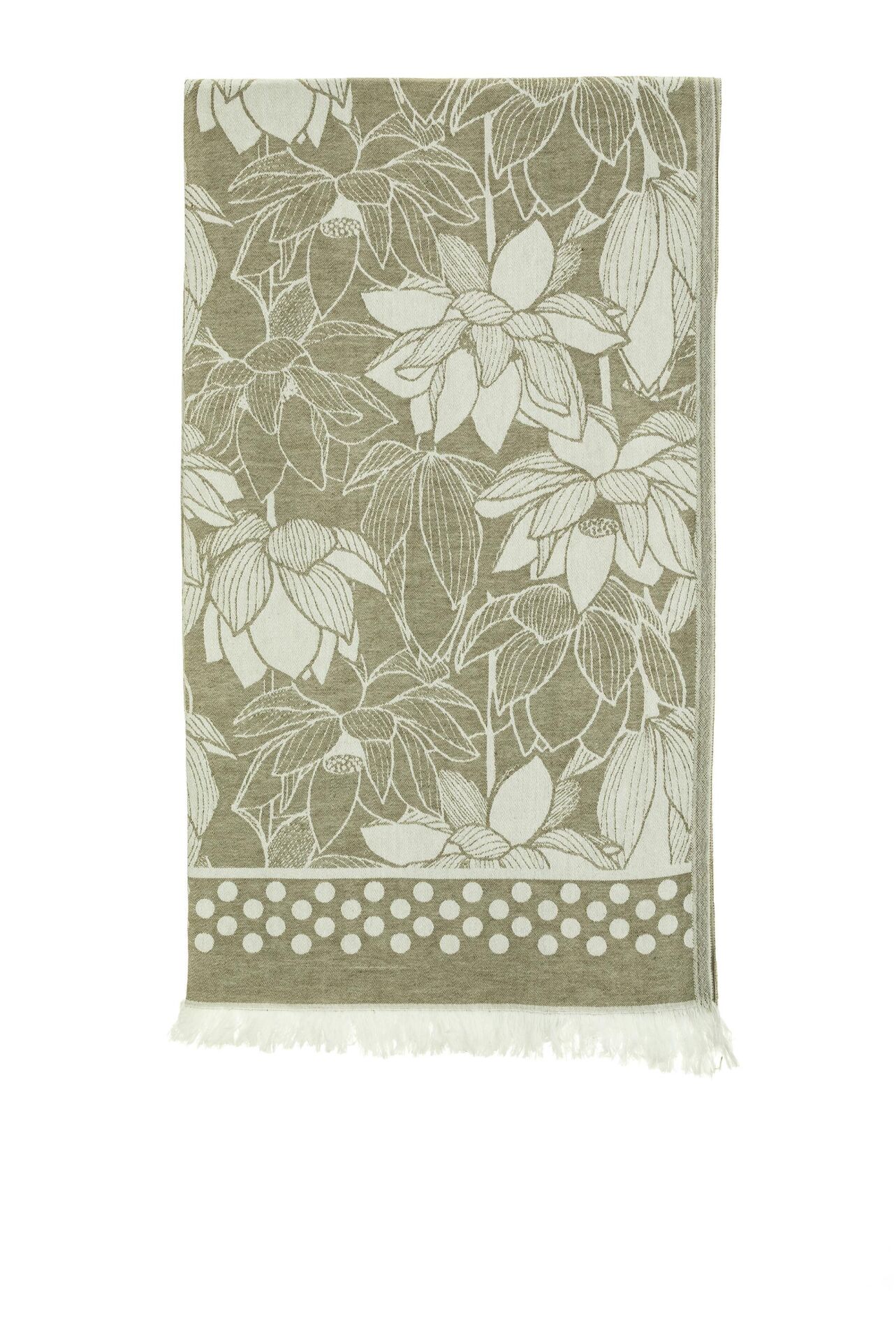 Yeşil Nilüfer Desen Jakarlı Pamuk Peştemal