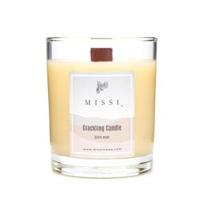 Ahşap Fitilli Amber Çiçeği Kokulu Ekru Cracklıng Vegan Mum (Çıtırtılı)