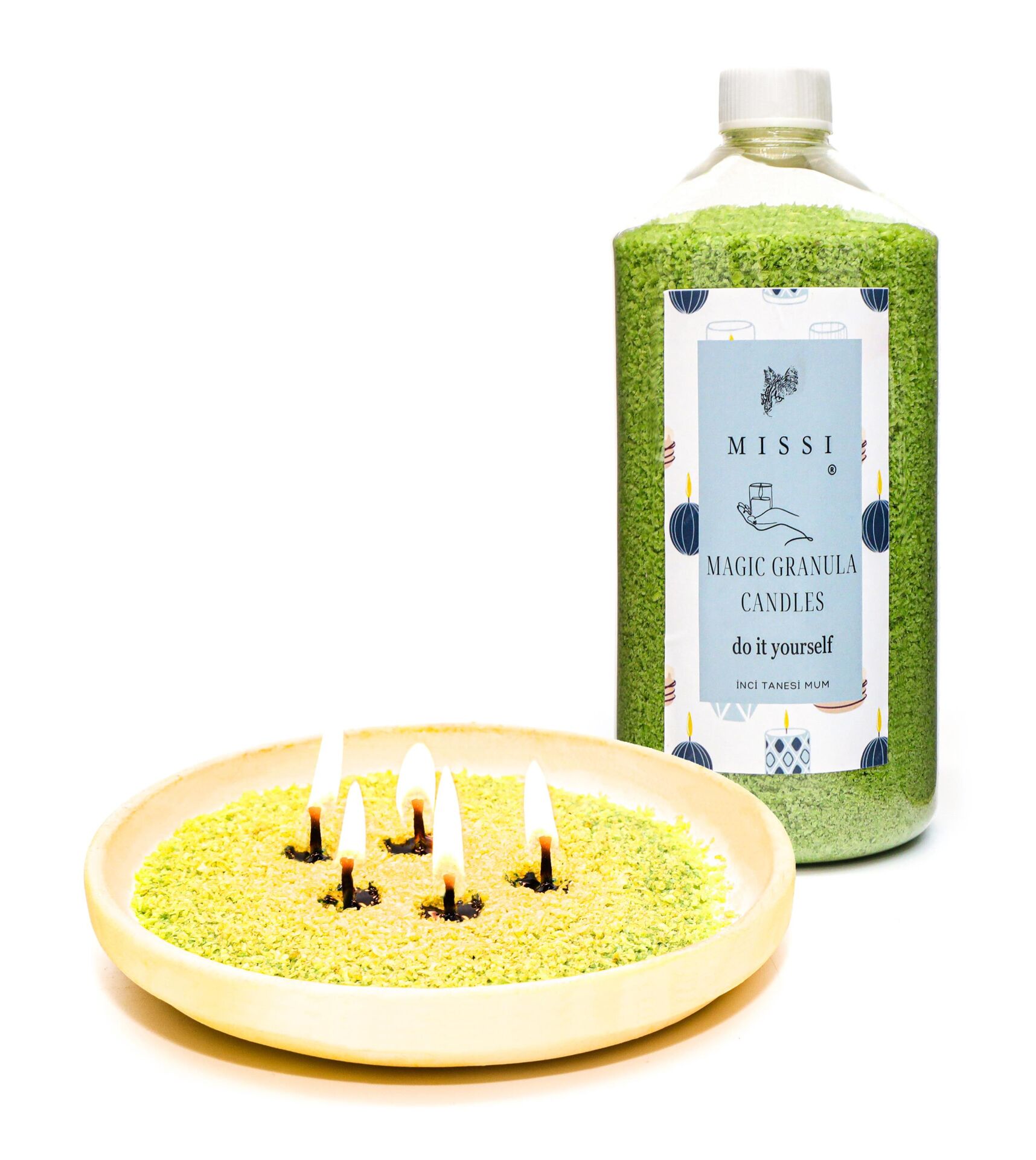 Yaratıcı İnci Tozu Dark Amber Kokulu Yeşil Renk Mum (30 adet fitil ile birlikte)-400 gr