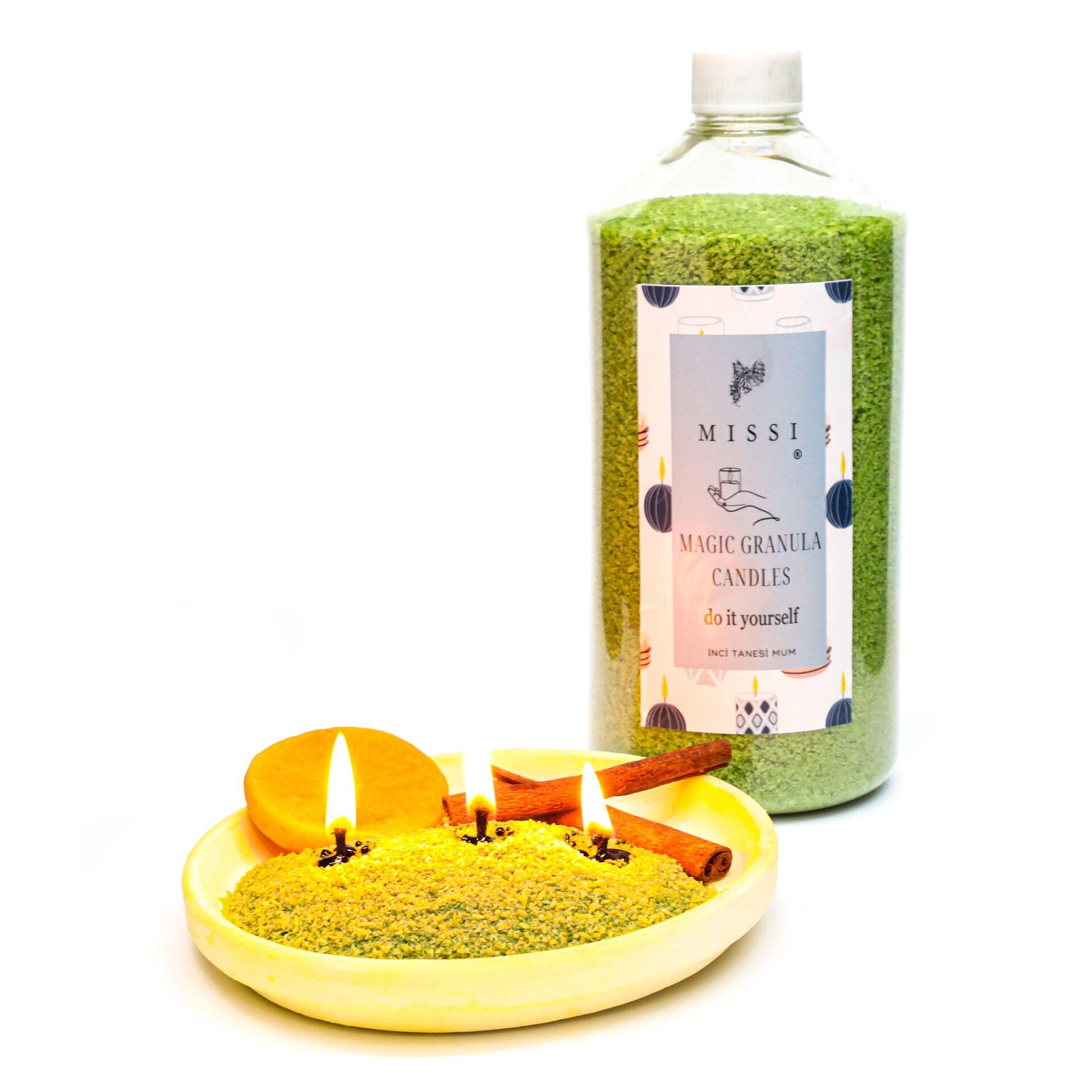 Yaratıcı İnci Tozu Dark Amber Kokulu Yeşil Renk Mum (30 adet fitil ile birlikte)-400 gr