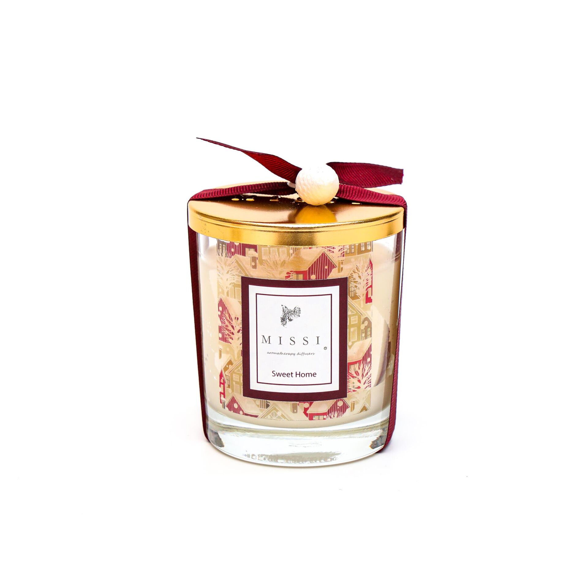 Kapaklı Desenli Cam Bardak Sweet Home Kokulu Vegan Mum (140 GR)