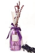 200 ml Mor Cam Şişe Doğal Çiçekli Bambu Çubuklu Lavanta Oda Kokusu