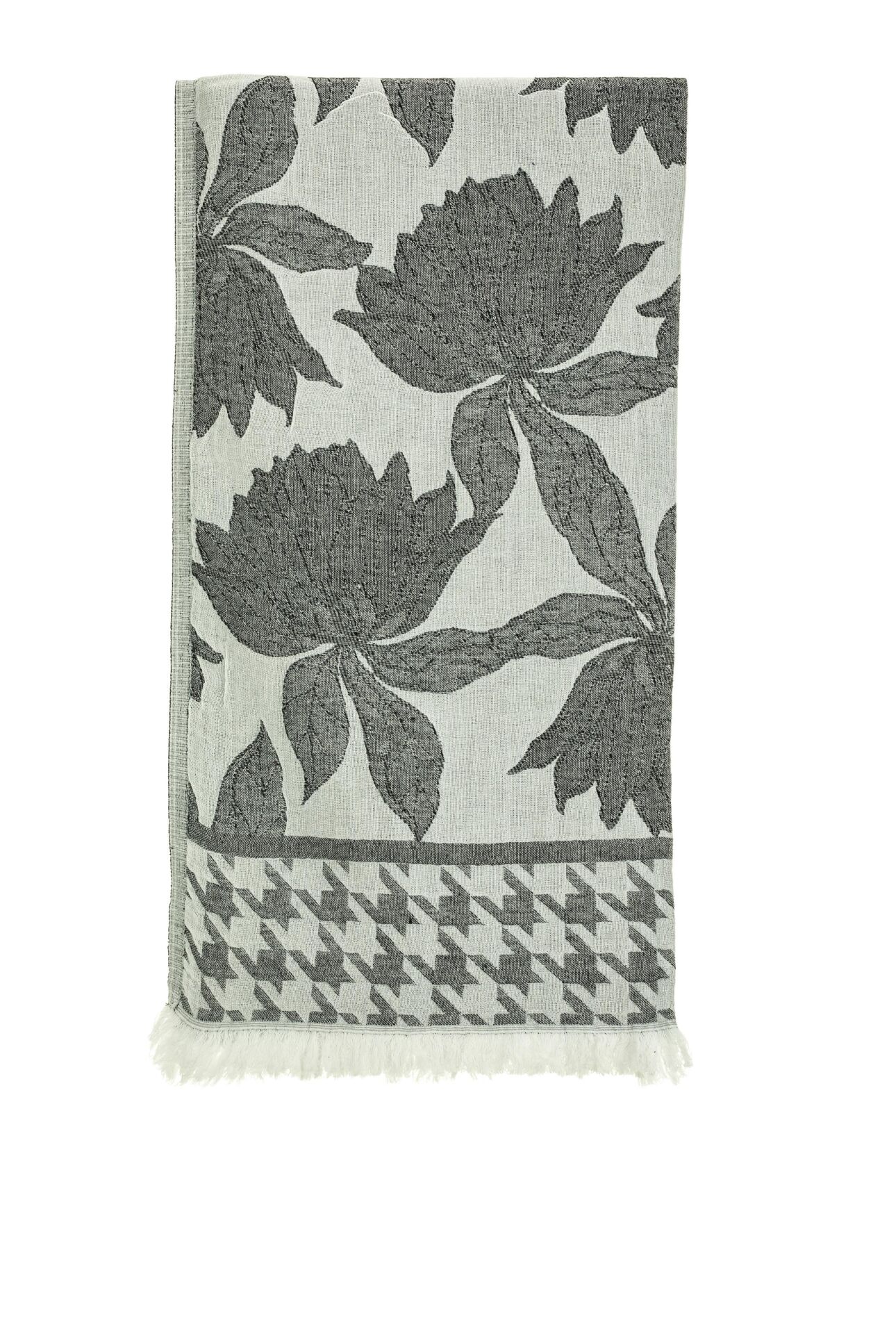 Siyah Nilüfer Desen Jakarlı Doubleface Pamuk Peştemal