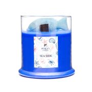 Büyük Üfleme Cam Balık Dekorlu Saks Mavisi Ocean Breeze Kokulu Vegan Mum (380 gr)