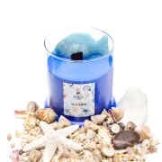 Büyük Üfleme Cam Balık Dekorlu Saks Mavisi Ocean Breeze Kokulu Vegan Mum (380 gr)