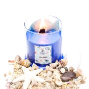 Büyük Üfleme Cam Balık Dekorlu Saks Mavisi Ocean Breeze Kokulu Vegan Mum (380 gr)