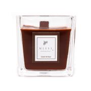 Kare Cam Ahşap Fitilli Dark Amber Kokulu Vegan Mum (8x8 cm)