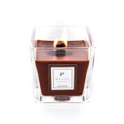 Kare Cam Ahşap Fitilli Dark Amber Kokulu Vegan Mum (8x8 cm)