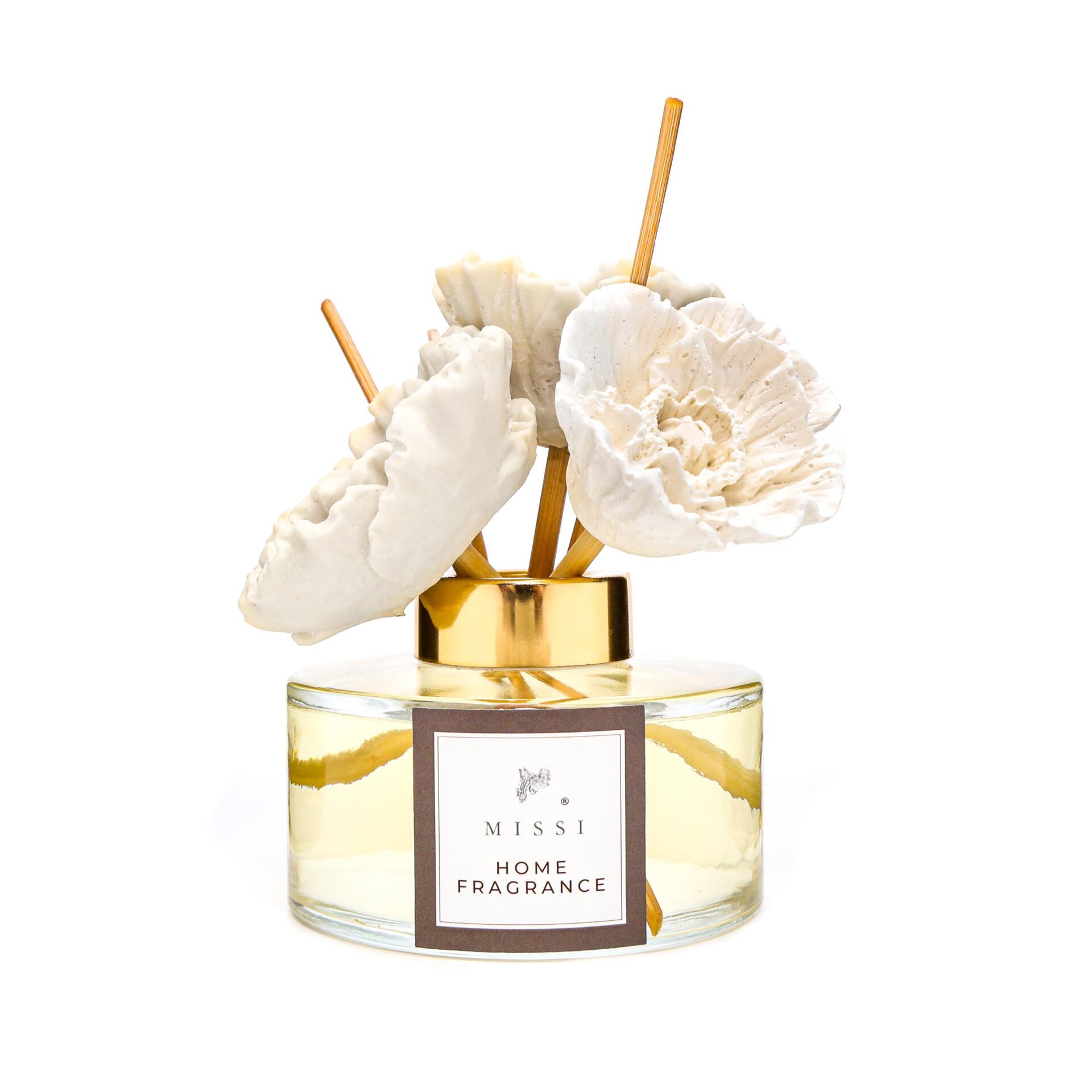 150 ml Seramik Çiçek Taşlı Bambu Çubuklu Black Vanilya Oda Kokusu