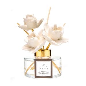 150 ml Seramik Gül Taşlı Bambu Çubuklu White Jasmine Oda Kokusu