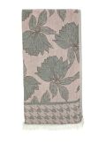 Bej-Yeşil Nilüfer Desen Jakarlı Doubleface Pamuk Peştemal
