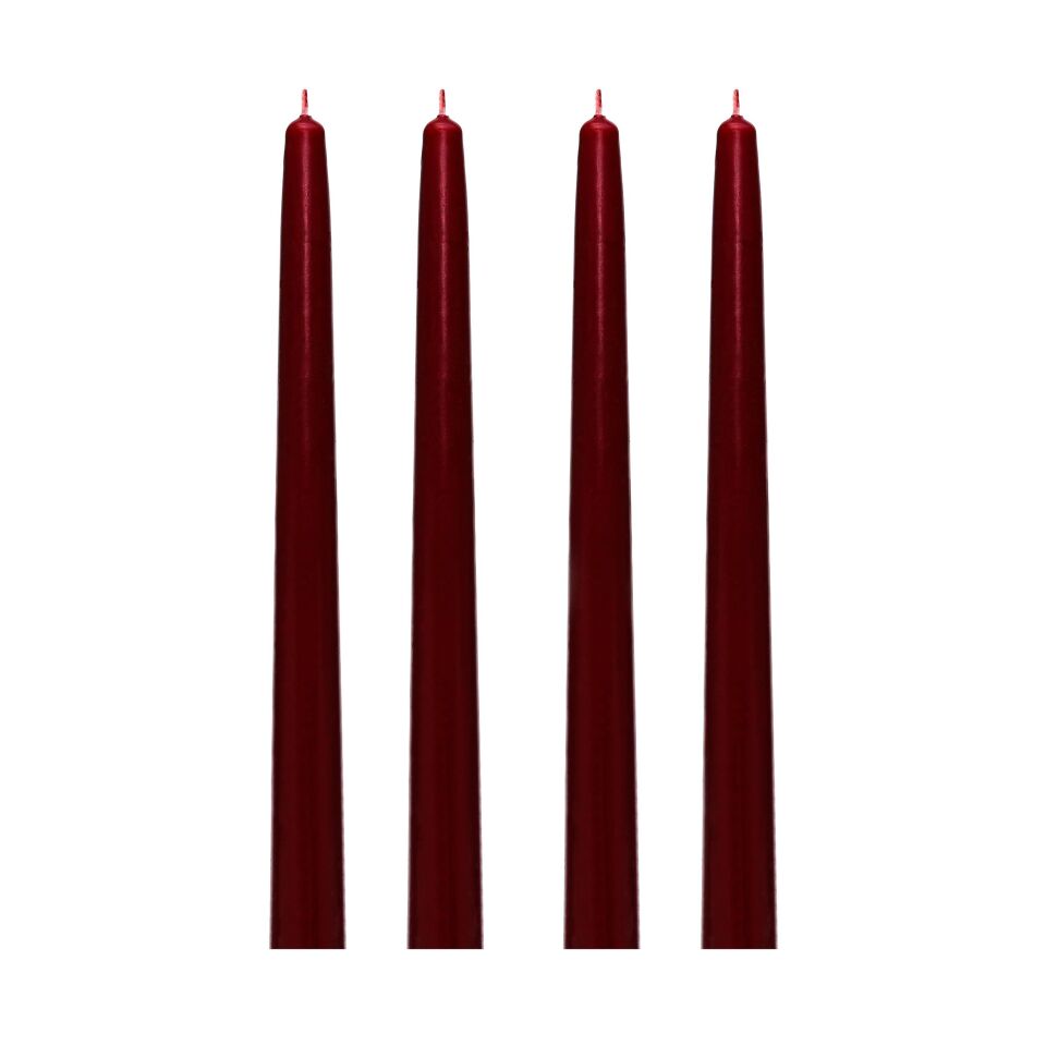 4'lü Bordo Konik Şamdan Mum Seti