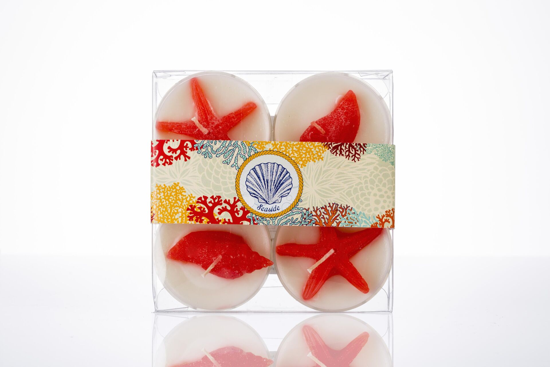 MİSSİ MARİN KIRMIZI DEKORLU OCEAN KOKULU 4LÜ MUM SETİ