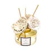 150 ml Seramik Çiçek Taşlı Bambu Çubuklu Vanilya Sandal Oda Kokusu