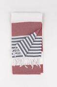 Bordo-Gri Çizgili Pamuk Peştemal
