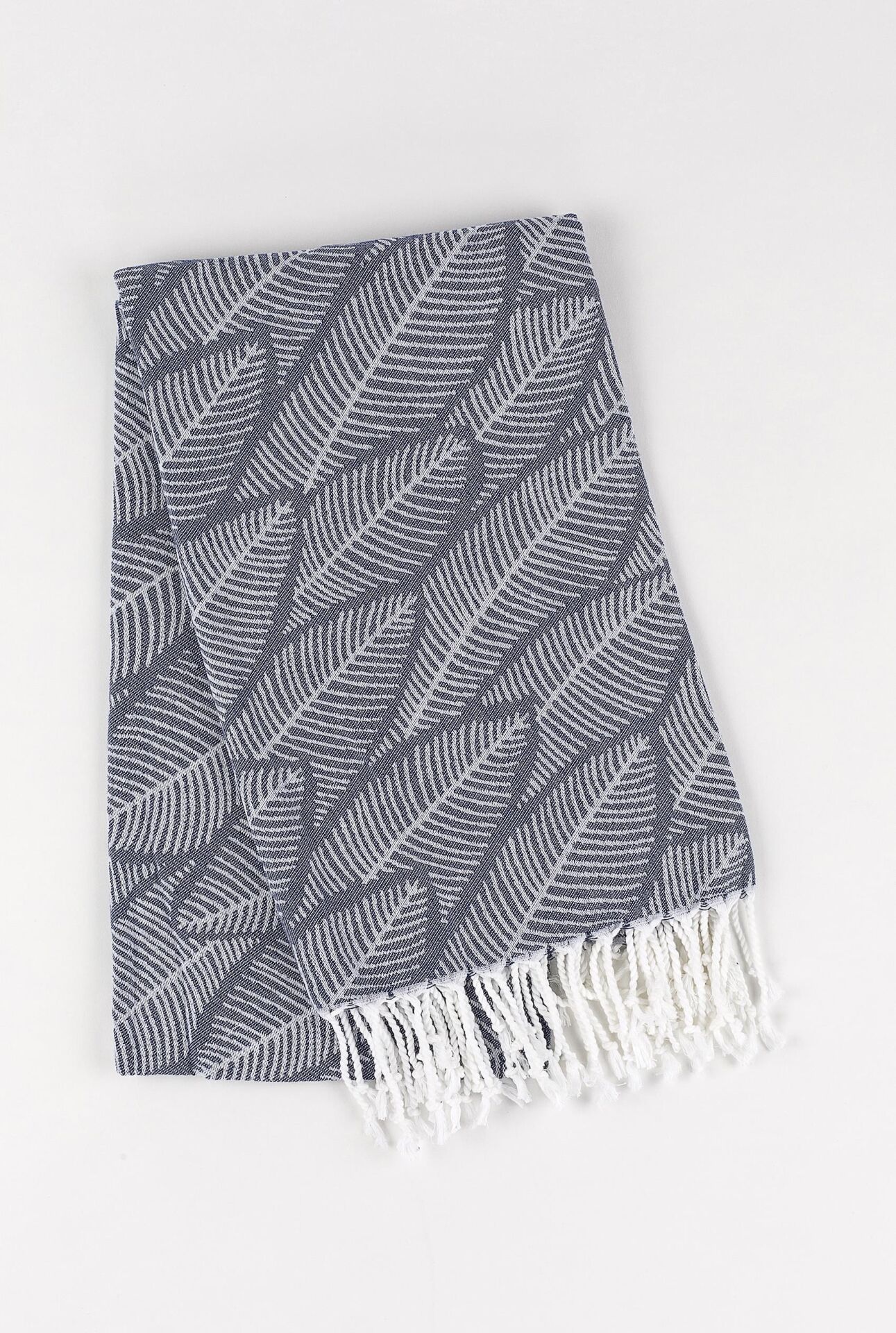 Lacivert Yaprak Jakarlı Pamuk Peştemal