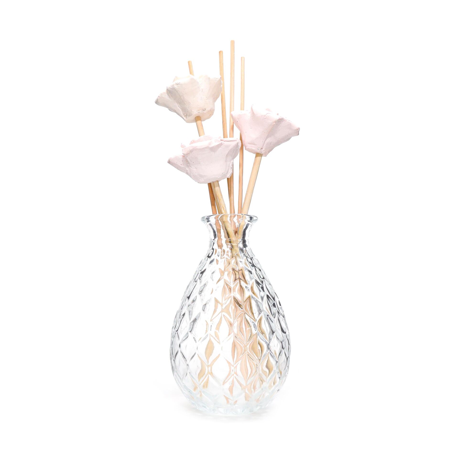 250 ml Kabartmalı Cam Şişe Çiçek Taş Bambu çubuklu Hanımeli Oda Kokusu