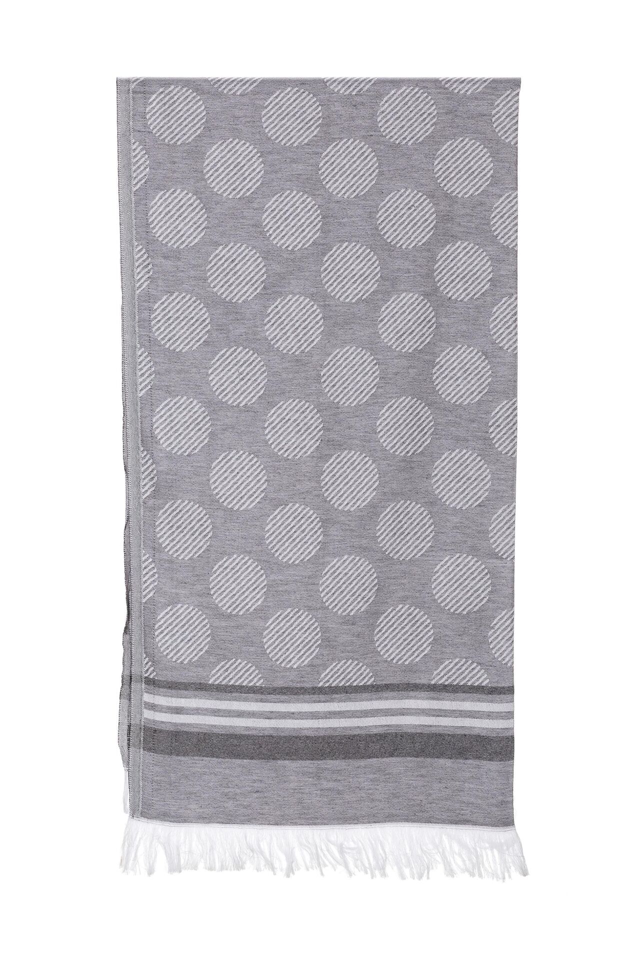 SİYAH ÇİZGİLİ GRİ PUANTİYE DESEN JAKAR PEŞTAMAL