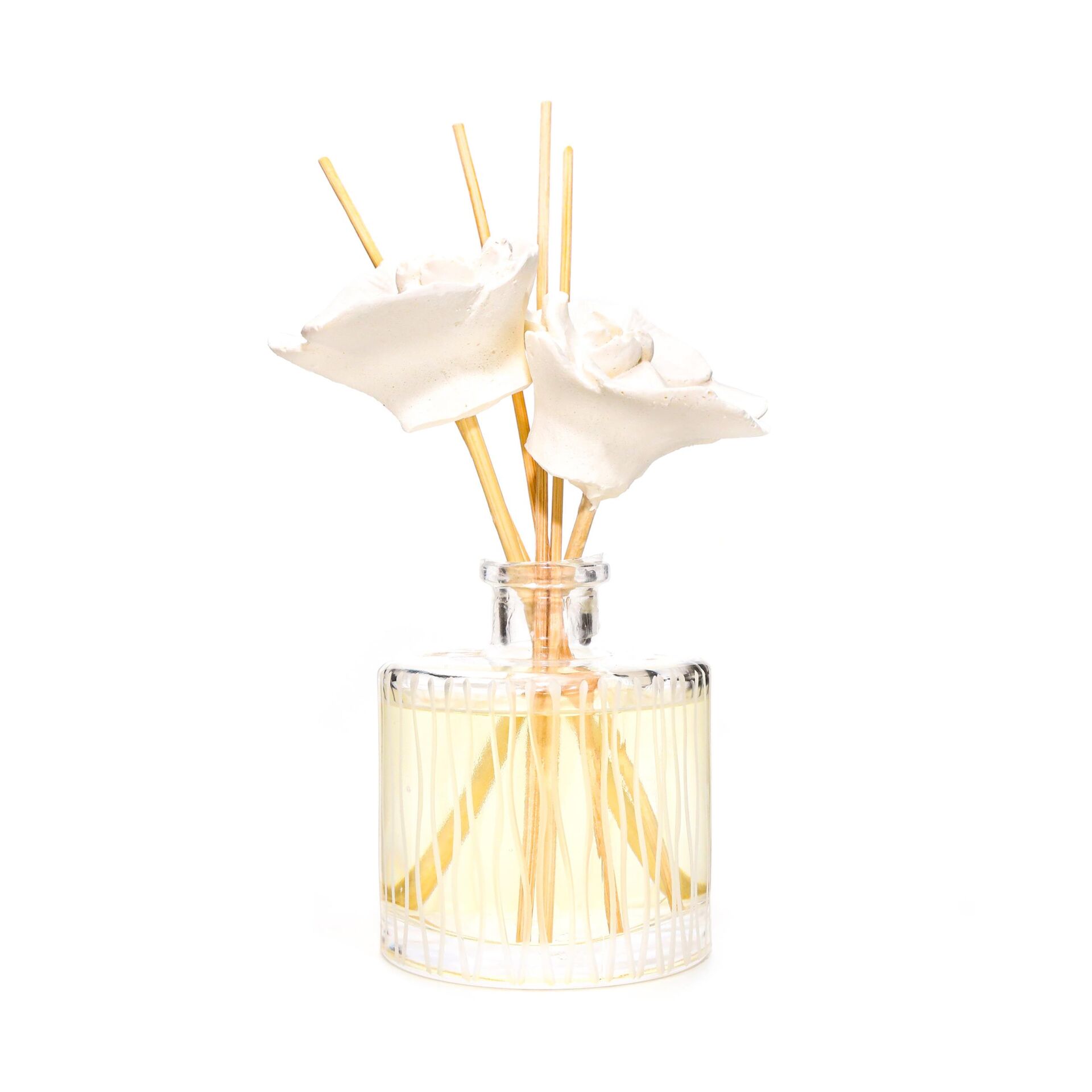 200 ml Kristal Cam Şişe Orkide Taşlı Bambu Çubuklu Vanilya Sandal Oda Kokusu
