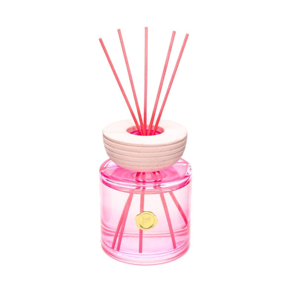 500 ml Pembe Cam Şişe Bambu Çubuklu Iris Pudra Oda Kokusu