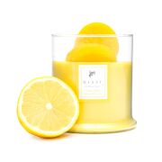 Büyük Üfleme Cam Ahşap Fitilli Limon Çiçeği Vegan Mum (380 gr)