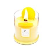 Büyük Üfleme Cam Ahşap Fitilli Limon Çiçeği Vegan Mum (380 gr)