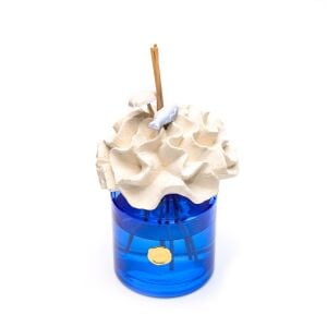 500 ml Mavi Cam Şişe Mercan Seramik Taşlı Bambu Çubuklu Aqua Mediterian Oda Kokusu