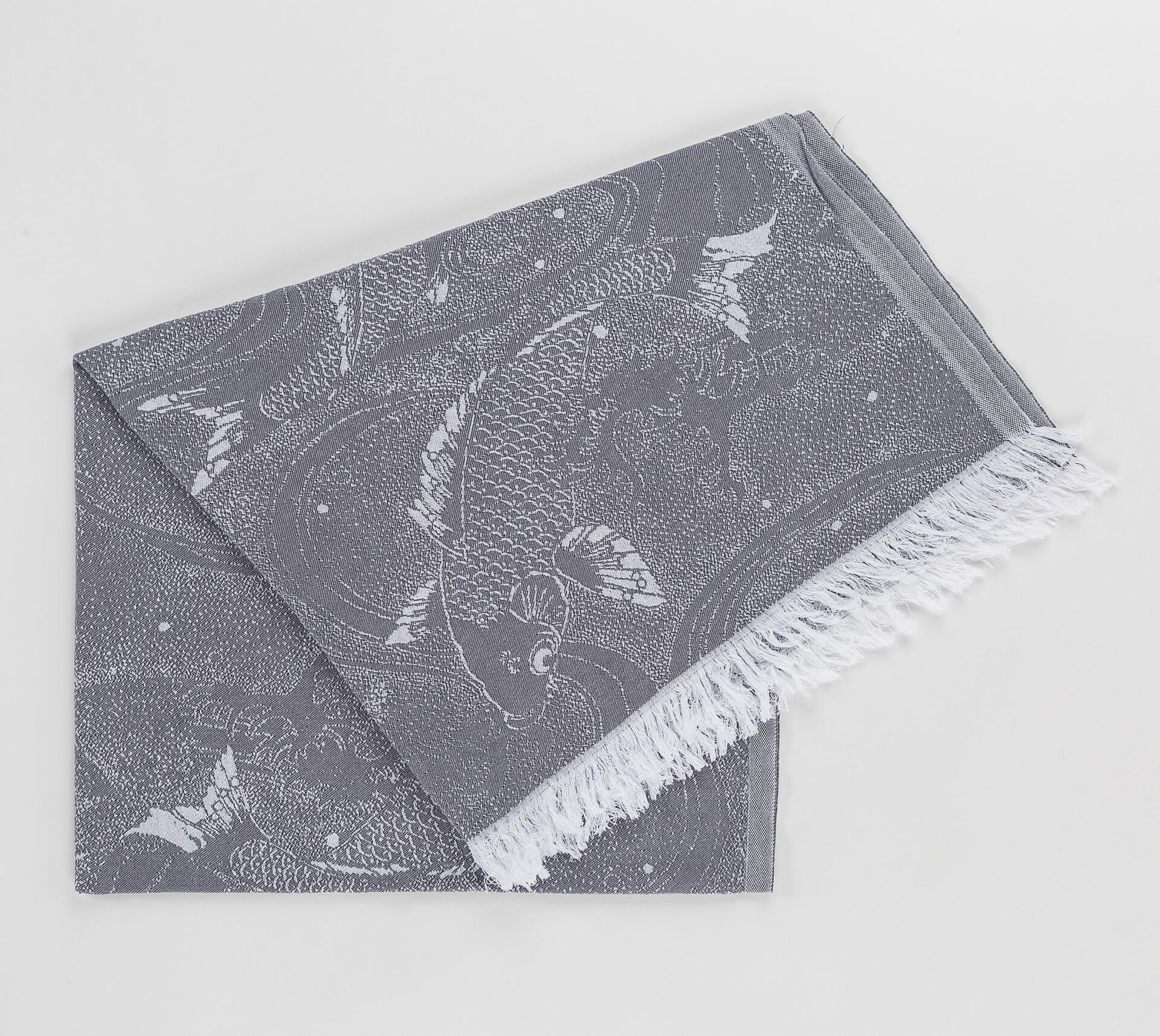 Gri Japon Balığı Jakarlı Pamuk Peştemal