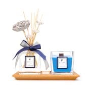 Masif Ahşap Tepsili Yasemin Sandal Oda Kokusu ve Mum Seti