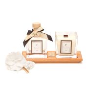 Masif Ahşap Tepsili Oud Oda Kokusu ve Mum Seti