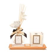 Masif Ahşap Tepsili Oud Oda Kokusu ve Mum Seti