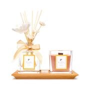 Masif Ahşap Tepsili Dark Wood Oda Kokusu Ve Vegan Mum Seti