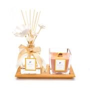 Masif Ahşap Tepsili Dark Wood Oda Kokusu Ve Vegan Mum Seti