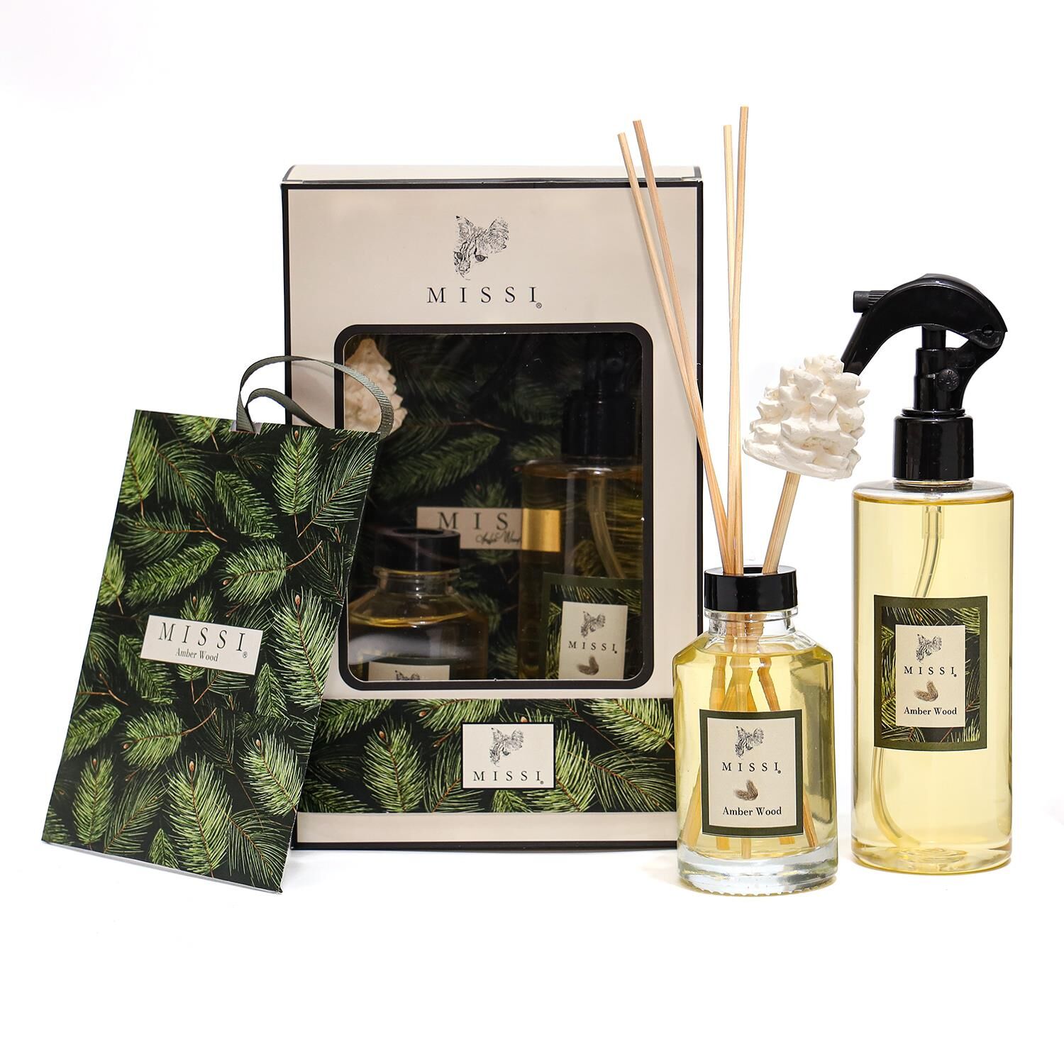 Yılbaşı Amber Wood Hediye Seti (Oda Kokusu- Oda Spreyi-Kokulu Zarf)